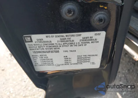 2002 Chevrolet Silverado 2500Hd Ls from USA, damaged, VIN 1GCHK23U32F207506